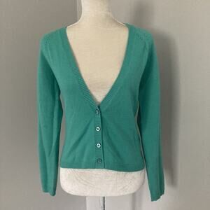 Les Copains Italy Wool blend sweater cardigan turquoise luxury size 42, US S 4 6